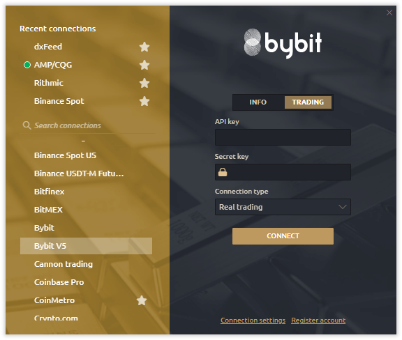 Connection to Bybit version 5 for trading Unified Trading Accounts