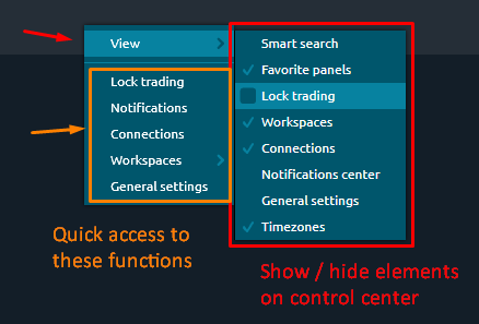 Quick access to controls of the Main Toolbar